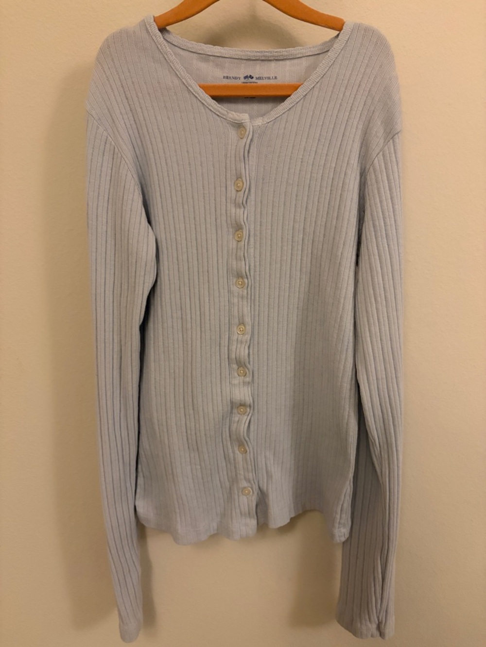 Brandy Melville Light Blue Ribbed Button-Up Cardigan